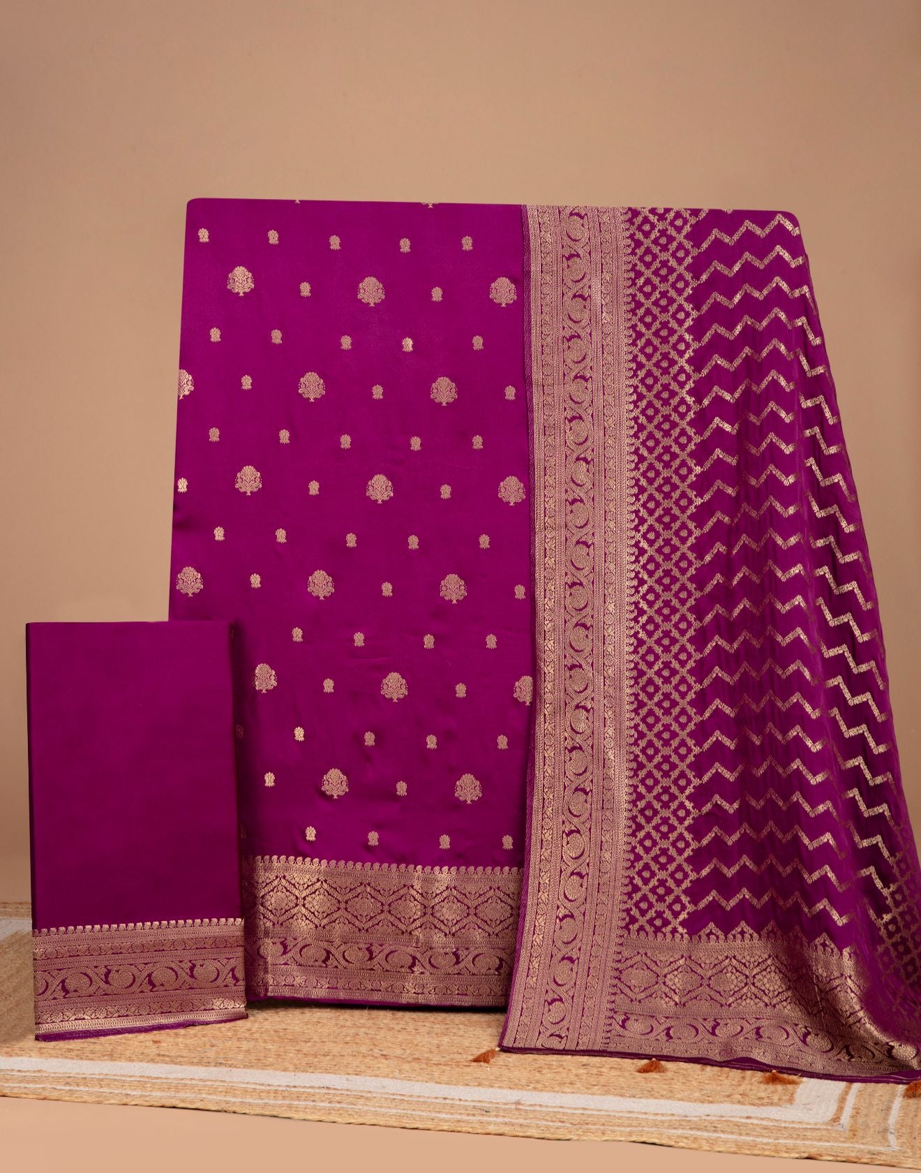 Midnight Periwinkle Crepe Silk Unstitched Suit Set