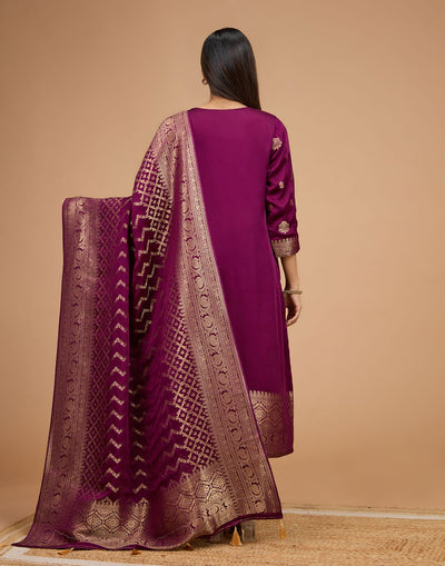 Midnight Periwinkle Crepe Silk Unstitched Suit Set