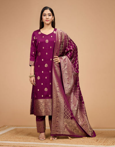 Midnight Periwinkle Crepe Silk Unstitched Suit Set