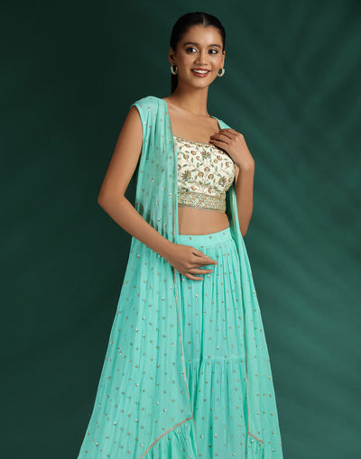 Mint Lagoon Embroidered Festive Fusion Set