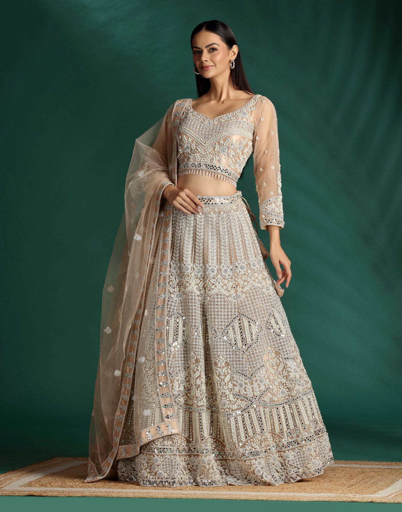 Misty Peach Aari Threadwork Embellished Lehenga Set