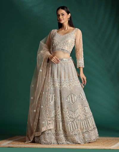 Misty Peach Aari Threadwork Embellished Lehenga Set