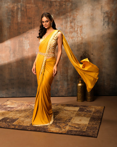 Mustard Magic Pre-Draped Festive Saree