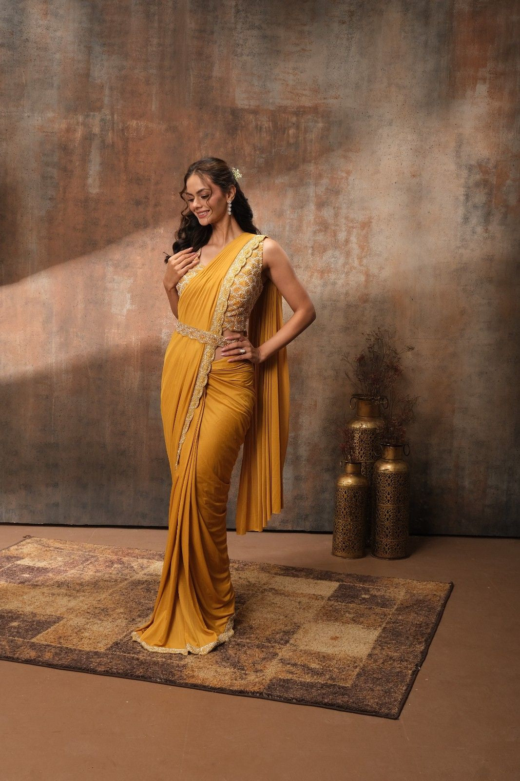 Mustard Magic Pre-Draped Festive Saree