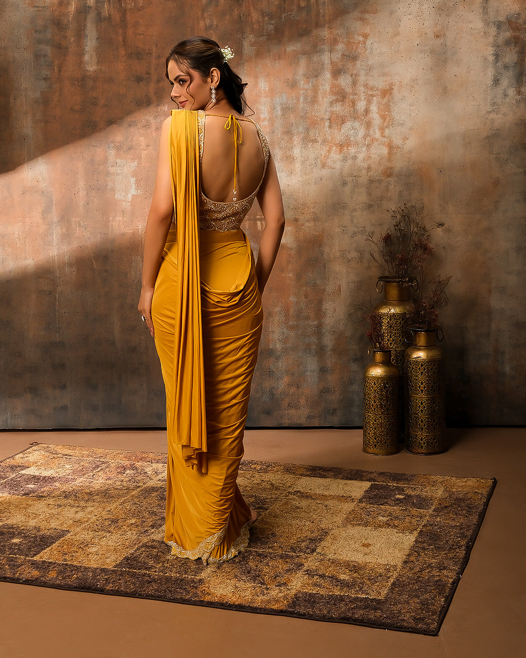 Mustard Magic Pre-Draped Festive Saree