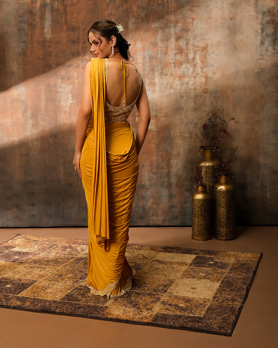 Mustard Magic Pre-Draped Festive Saree