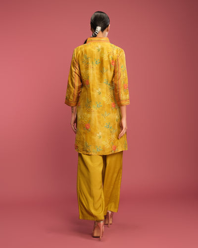 Mustard Yellow Printed With Cutwork Highlight Co-Ord Set