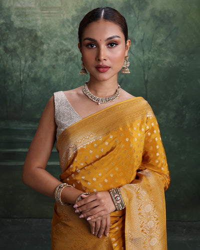 Mustard Yellow With Golden Weave Dola Silk Saree