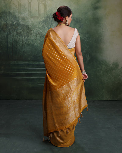 Mustard Yellow With Golden Weave Dola Silk Saree