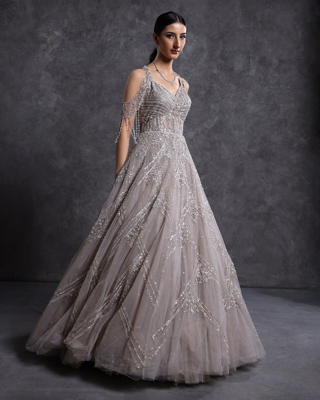 Muted Hue Embellished Bridal Gown