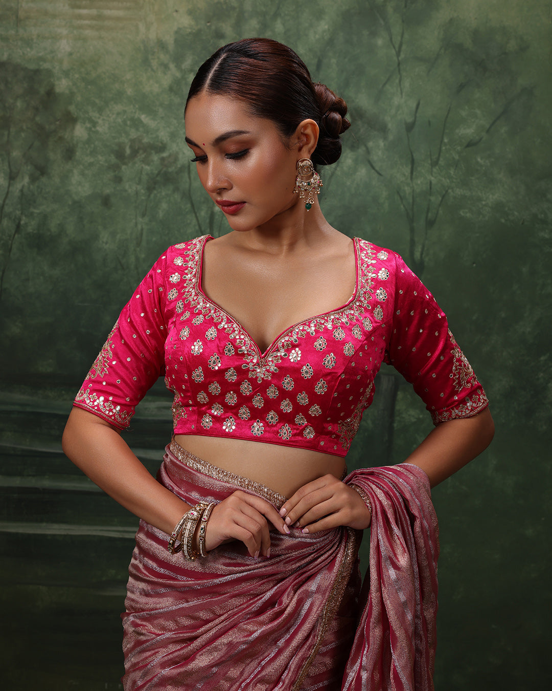 Mystic Merlot Shimmer Organza Saree With Stitched Blouse