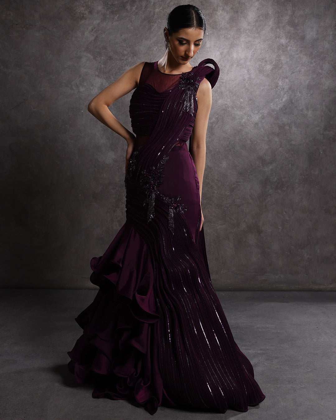Mystic Mulberry Sculpted Layered Gown