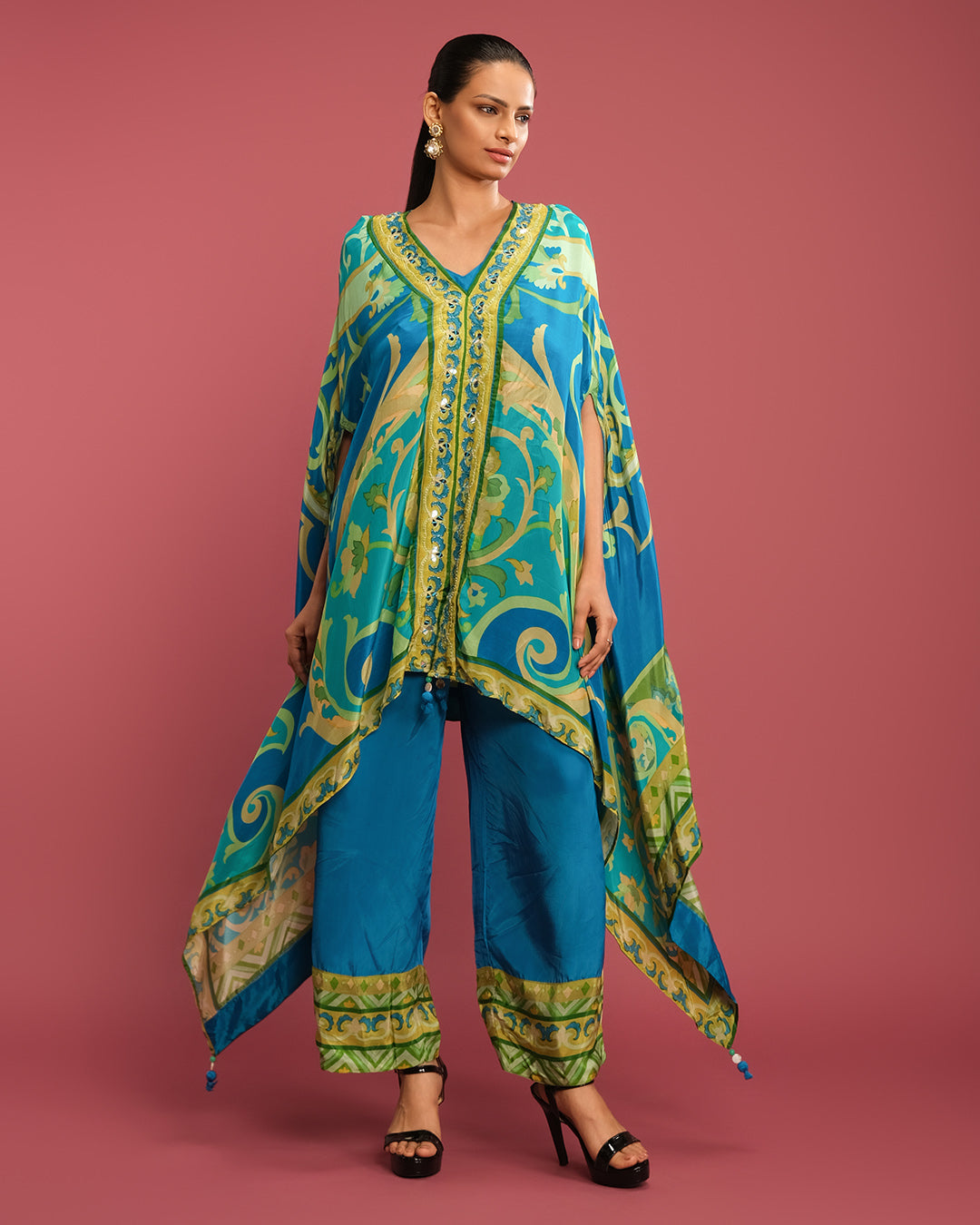 Ocean Jade Printed Festive Kaftan Set