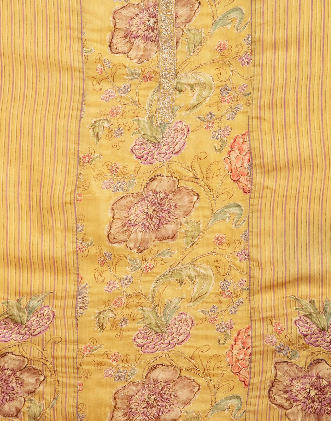 Olive Green Floral Printed Blended Silk Unstitched Suit Set