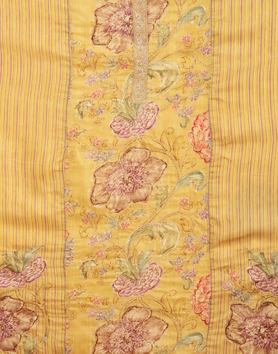 Olive Green Floral Printed Blended Silk Unstitched Suit Set