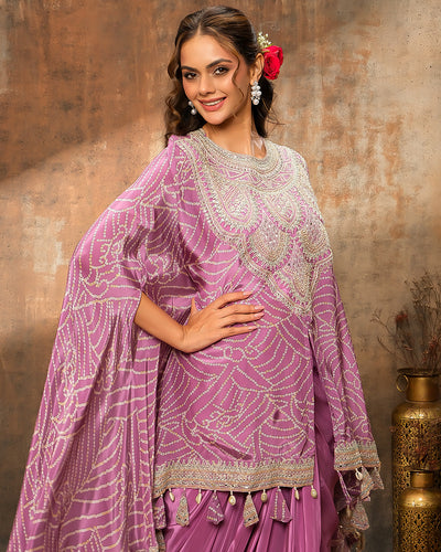 Orchid Mist Bandhej Printed Fusion Kaftan Set