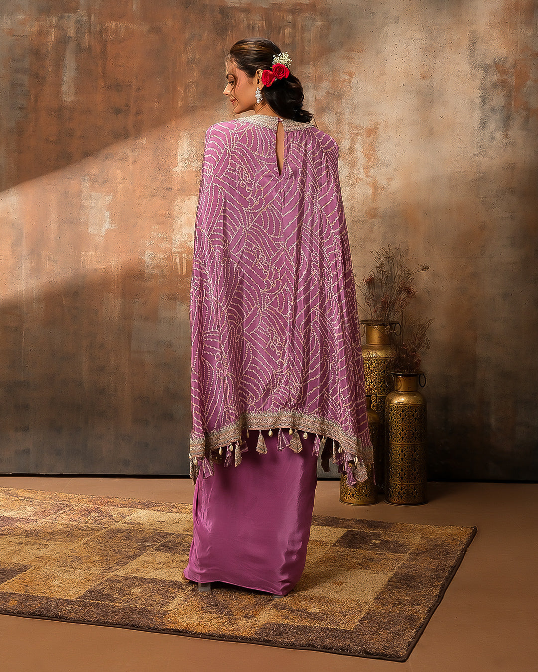 Orchid Mist Bandhej Printed Fusion Kaftan Set