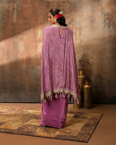 Orchid Mist Bandhej Printed Fusion Kaftan Set
