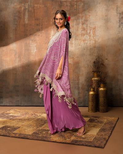 Orchid Mist Bandhej Printed Fusion Kaftan Set