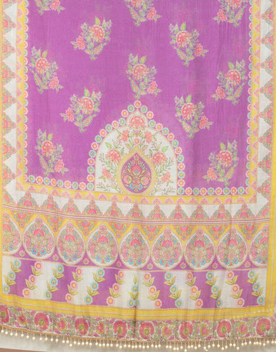 Pale Green With Lilac Mist Mughal Printed Soft Silk Unstitched Suit Set