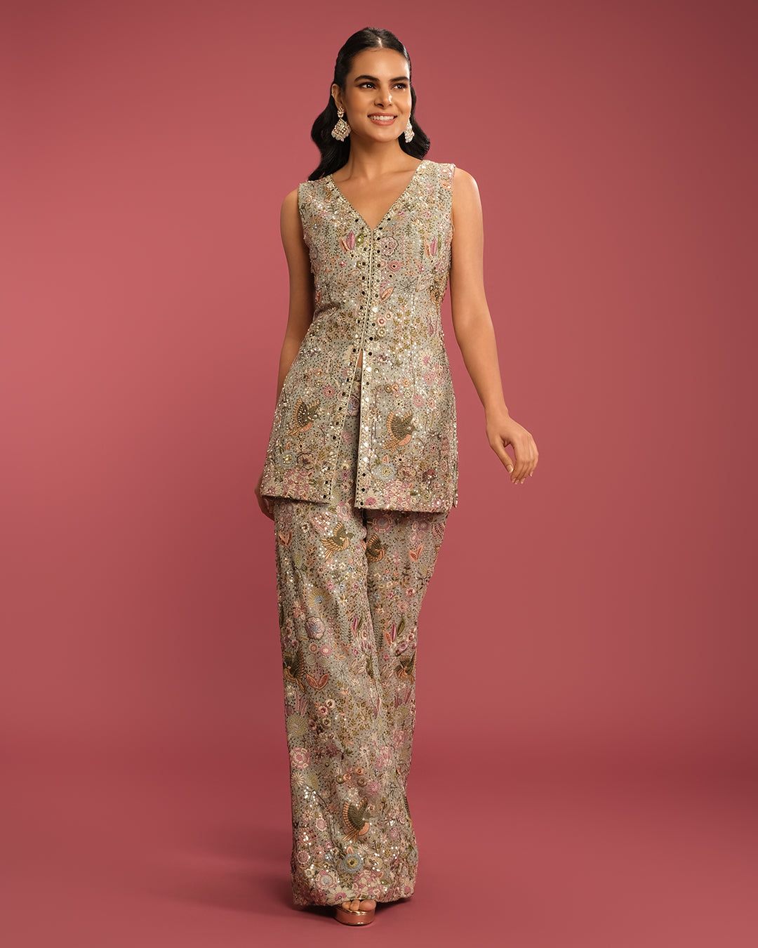 Pastel Aqua Embroidered Festive Fusion Set