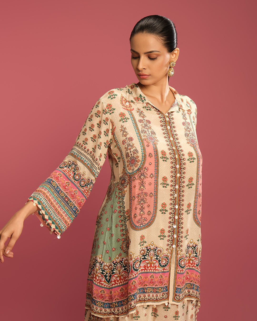 Pearl Beige With Mughal Digital Print Crepe Co-Ord Set