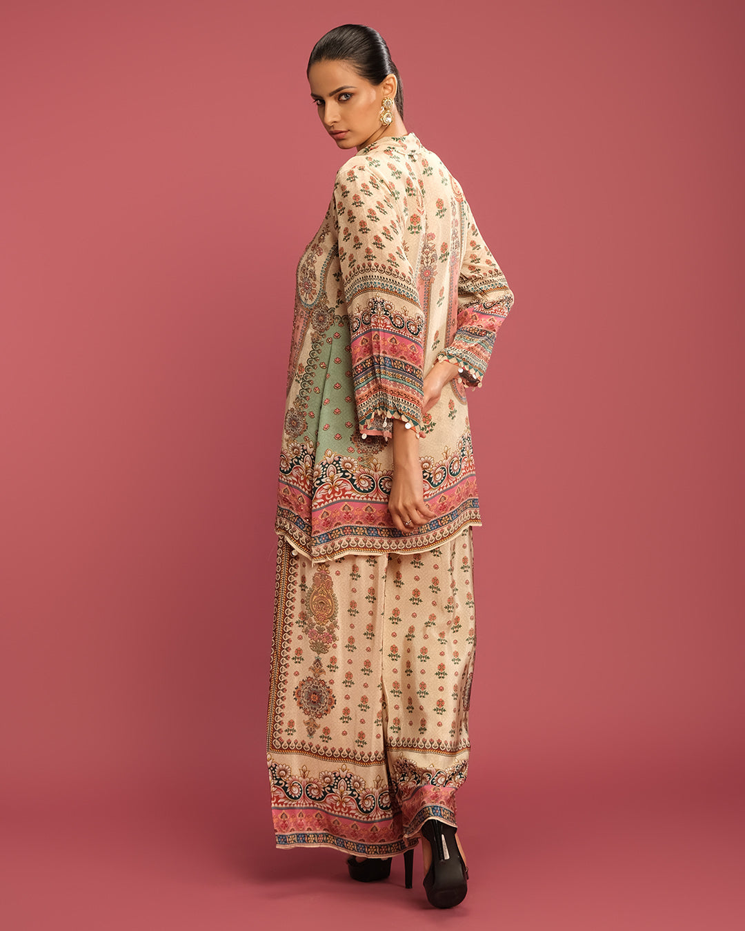 Pearl Beige With Mughal Digital Print Crepe Co-Ord Set