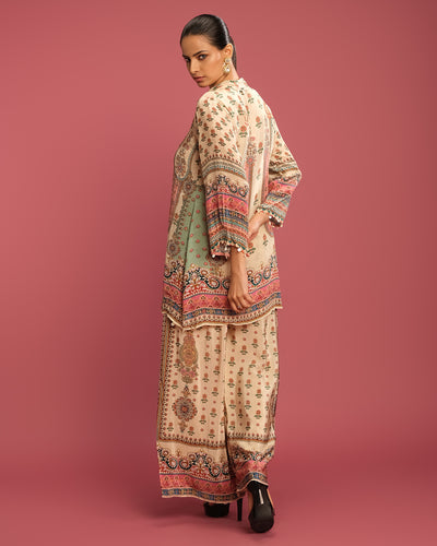 Pearl Beige With Mughal Digital Print Crepe Co-Ord Set