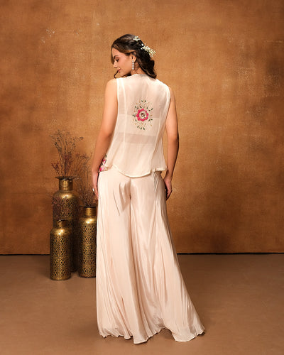 Pearl Blush Organza Jacket With Pallazo Set