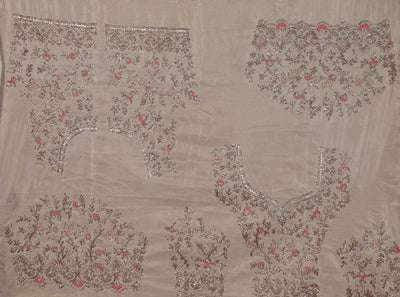 Pearl Ivory Lehenga Set With Unstitched Blouse Fabric And Contrast Red Dupatta