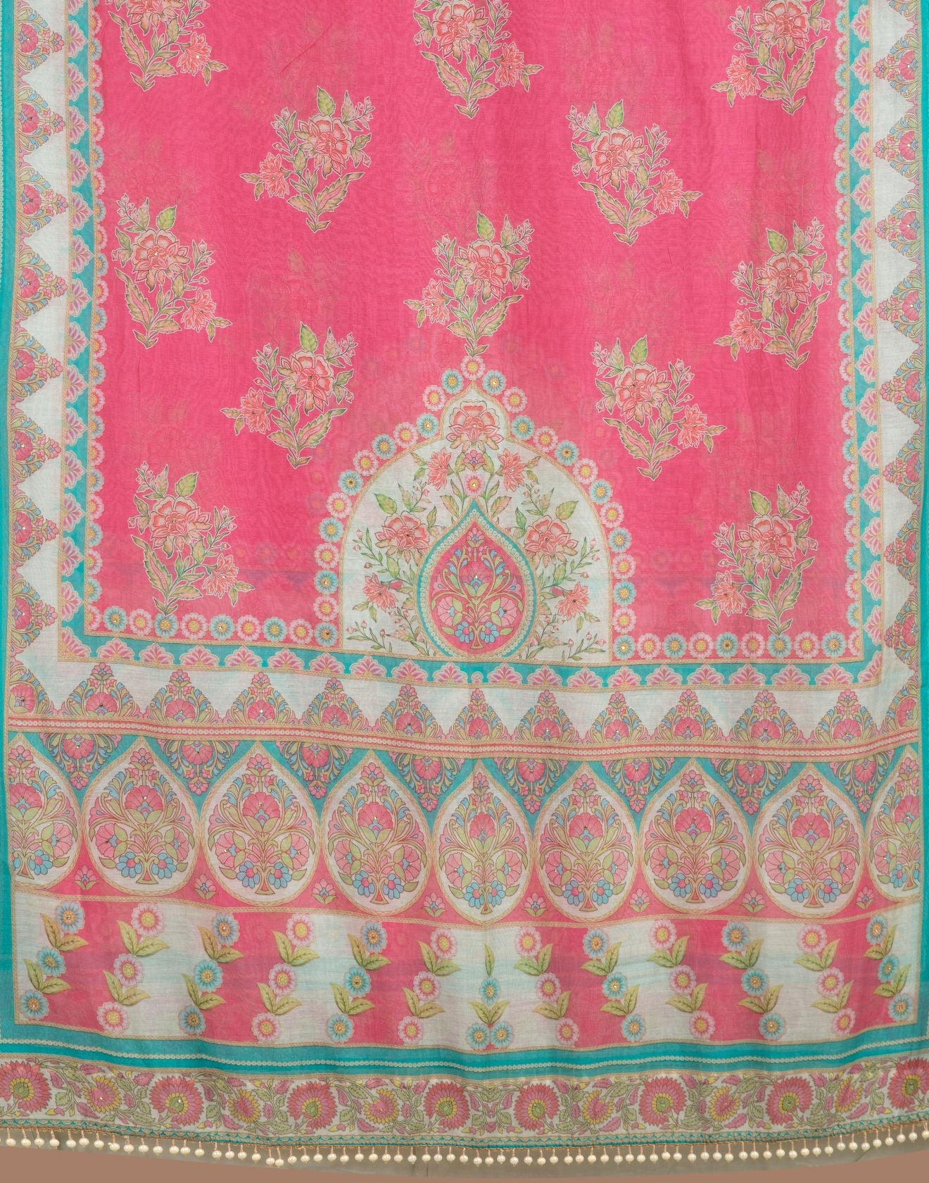 Pearl Pistachio Mughal Printed Soft Silk Unstitched Suit Set