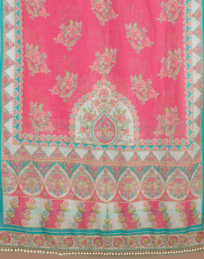 Pearl Pistachio Mughal Printed Soft Silk Unstitched Suit Set