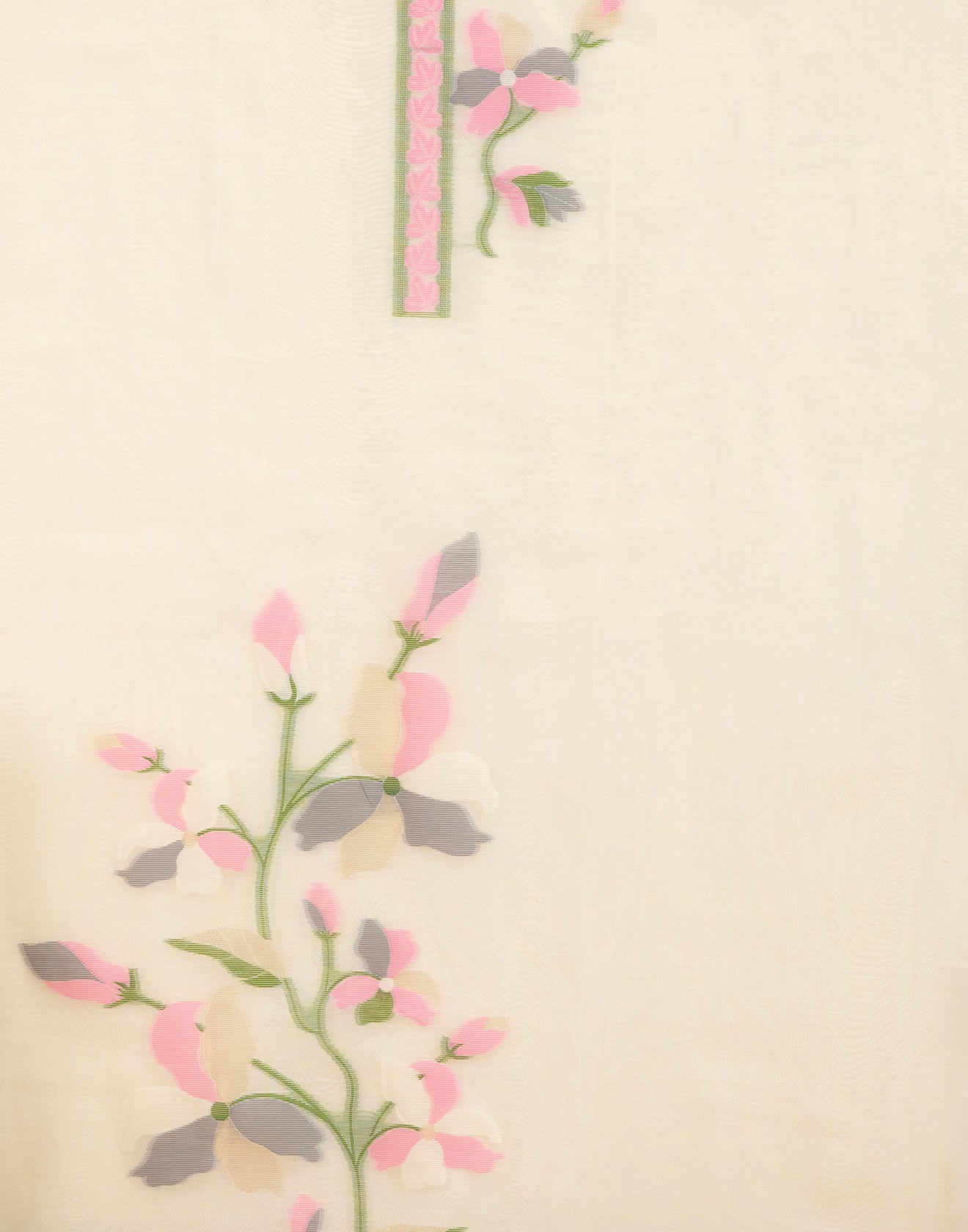 Pearl White With Pastel Contrast Floral Woven Jaal Unstitched Suit Set