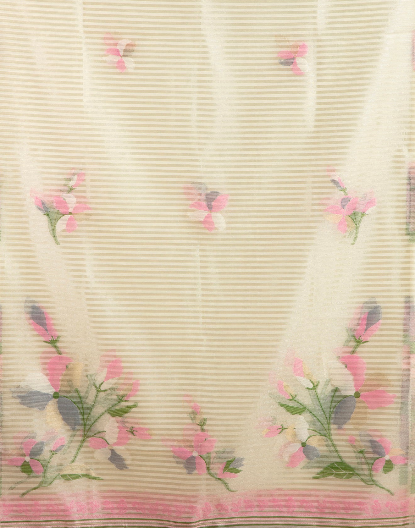 Pearl White With Pastel Contrast Floral Woven Jaal Unstitched Suit Set