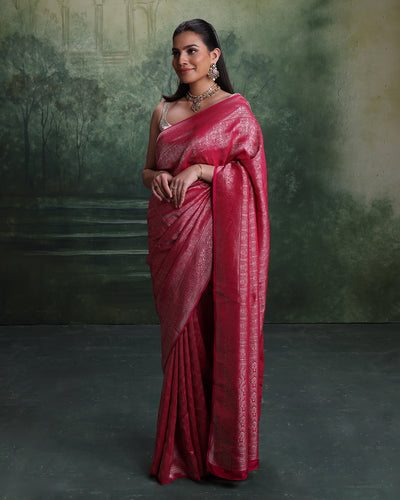 Plum Pink Dola Silk Saree With Unstitched Blouse Fabric