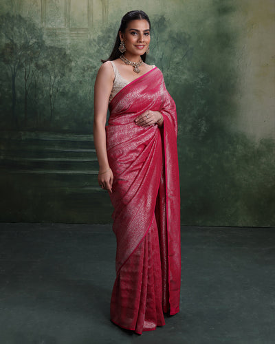 Plum Pink Dola Silk Saree With Unstitched Blouse Fabric