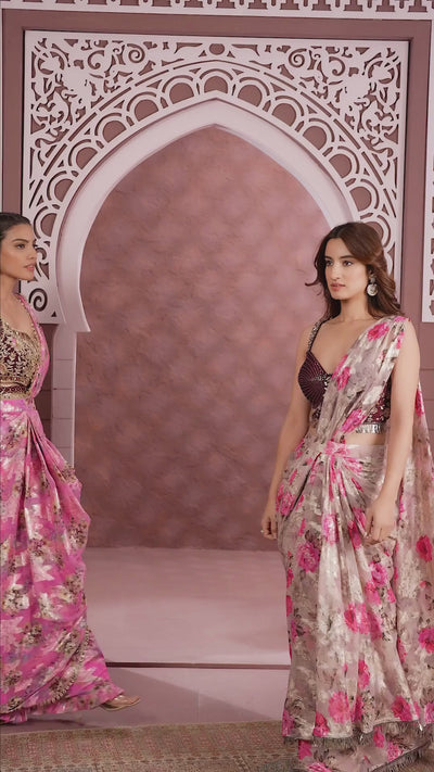 Rosé Twilight Foil-Printed Pre-Stitched Saree