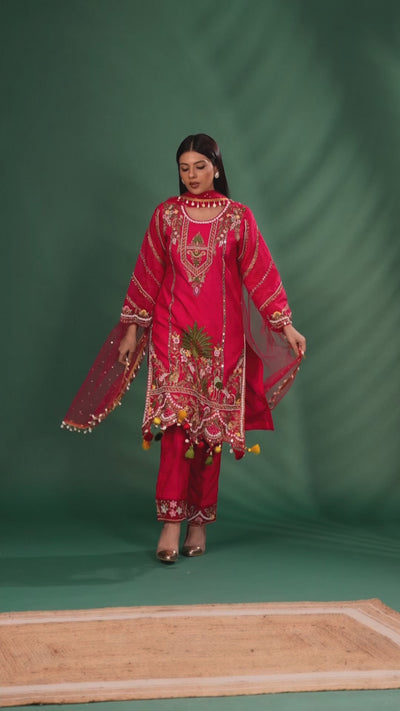 Laal Noor – Straight Cut Suit with Tassel Detailing