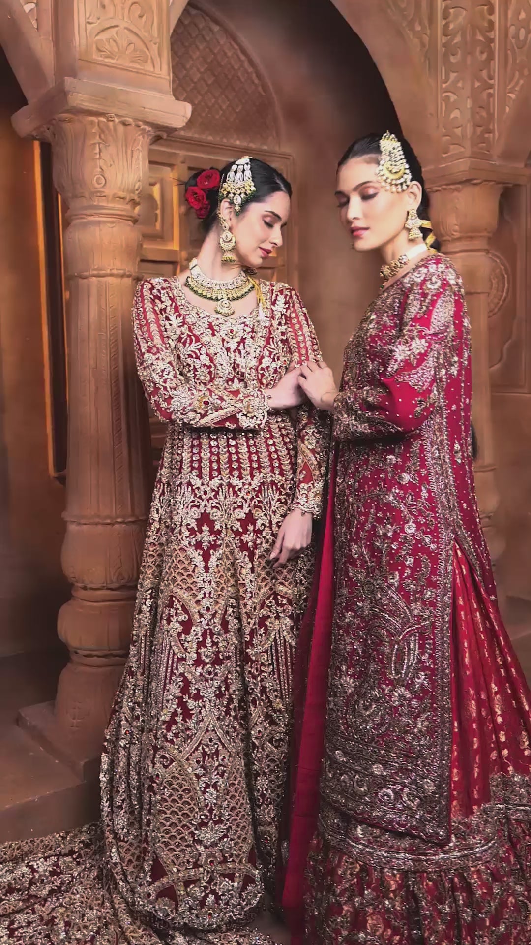 Auburn Maroon Hand Embroidered Kurta With Brocade Farshi Bridal Lehenga Set