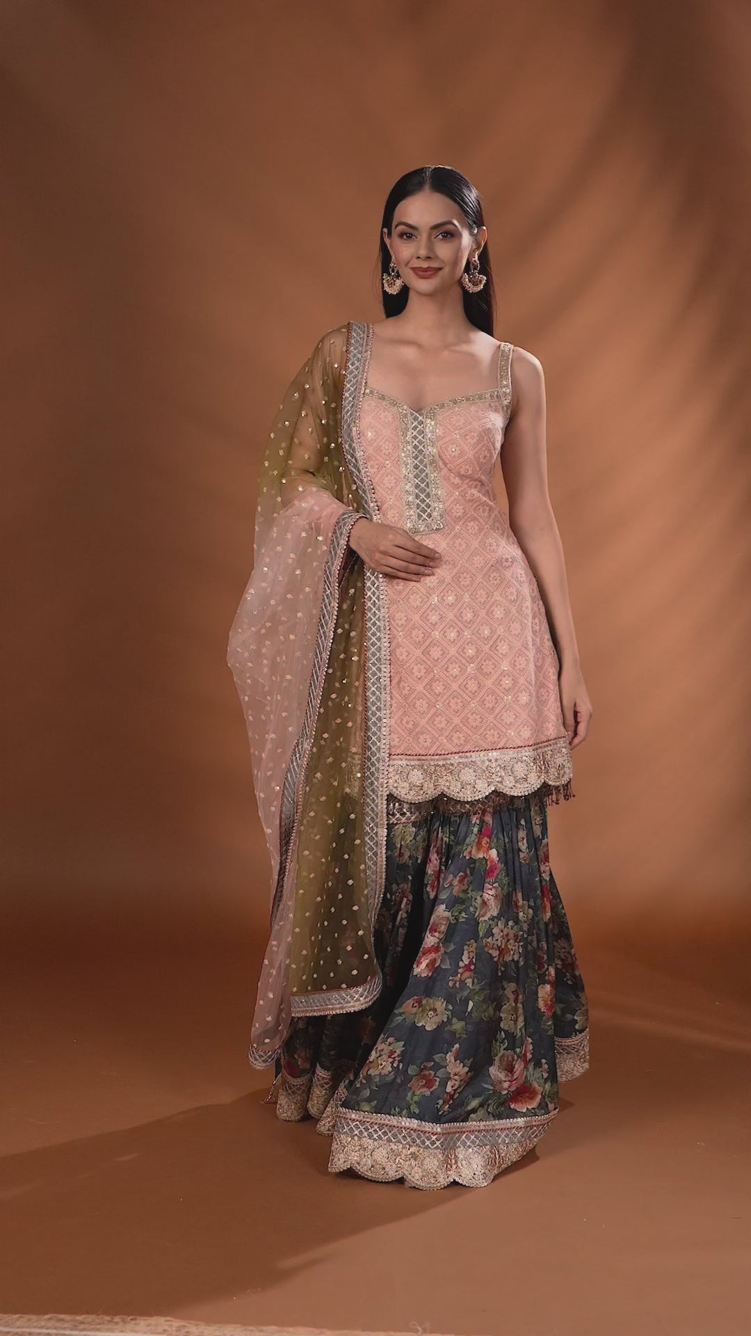 Coral Horizon Festive Sharara Set