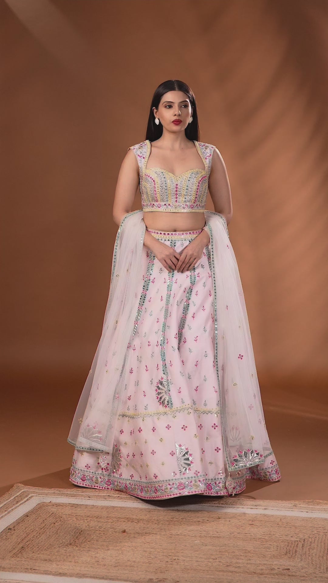 Bubble Pink With Marine Green Resham Thread Work Lehenga Set