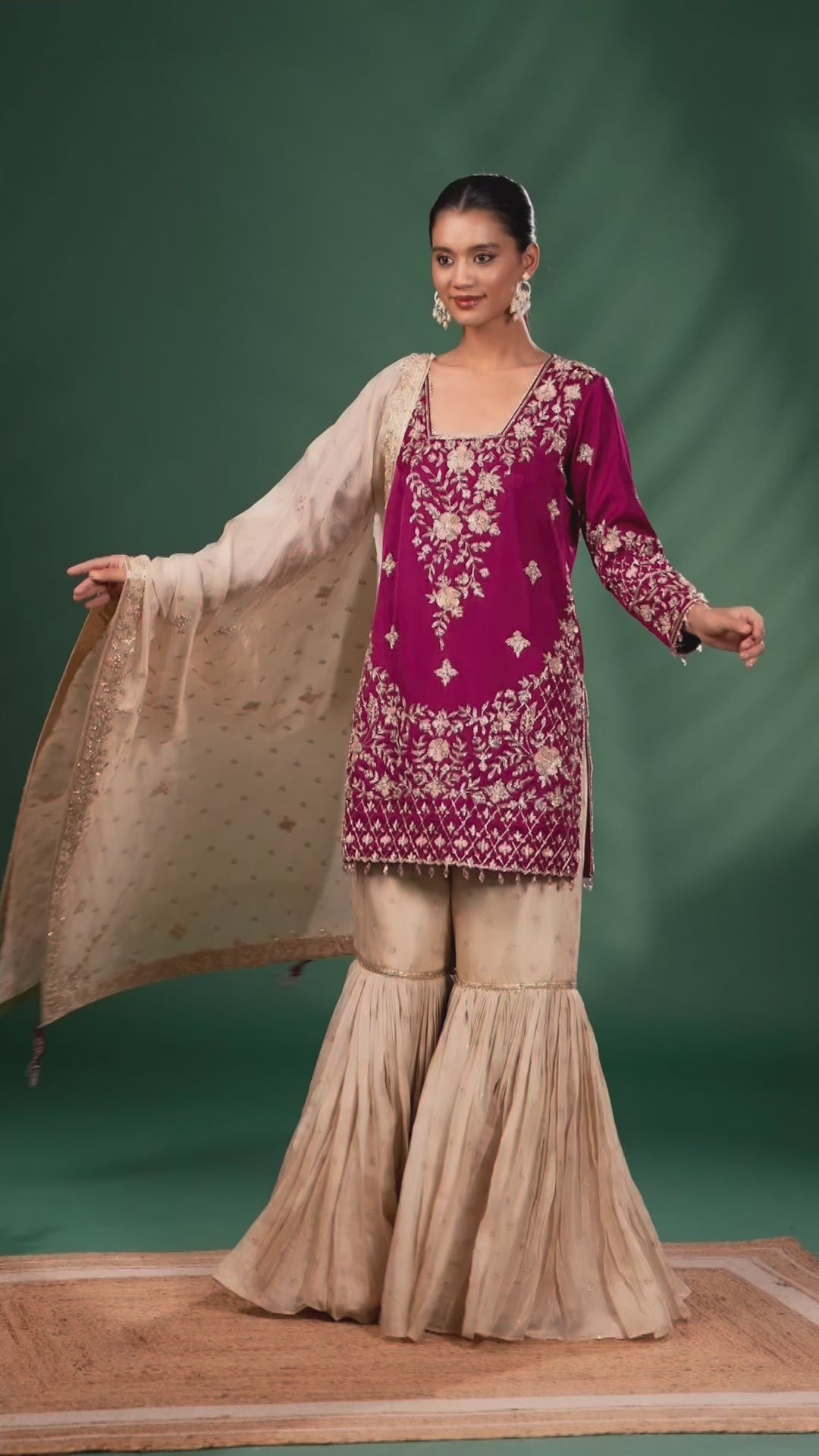 Midnight Merlot Hand Embroidered Wedding Sharara Suit