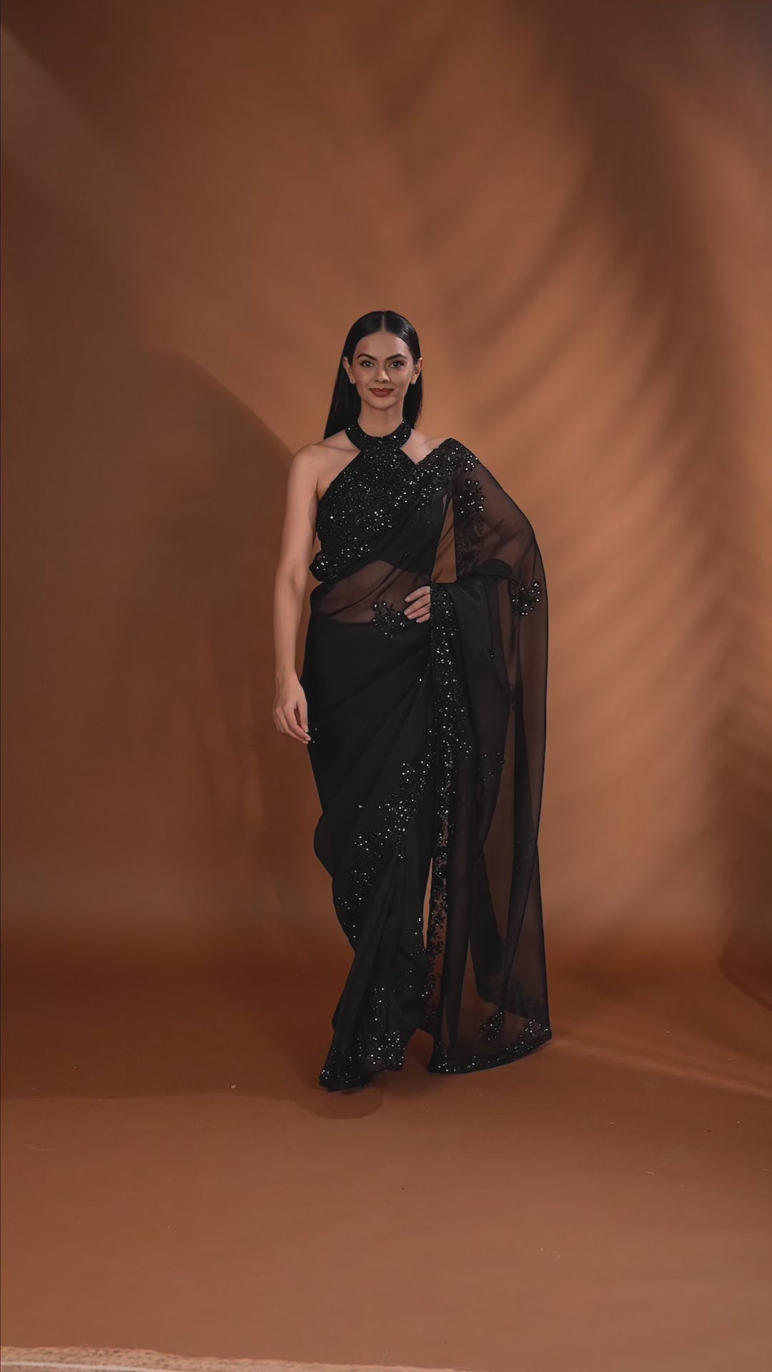 Blackout Bloom Embellished Festive Saree With Unstitched Blouse Fabric