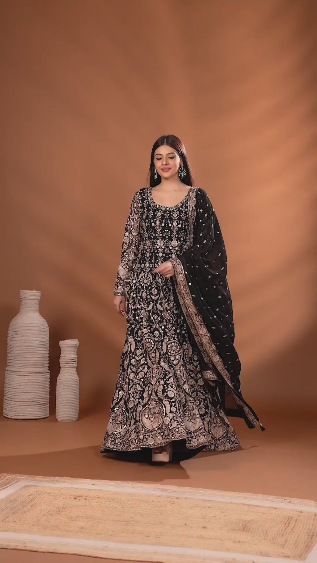 Black Baroque Resham Embroidered Anarkali Set