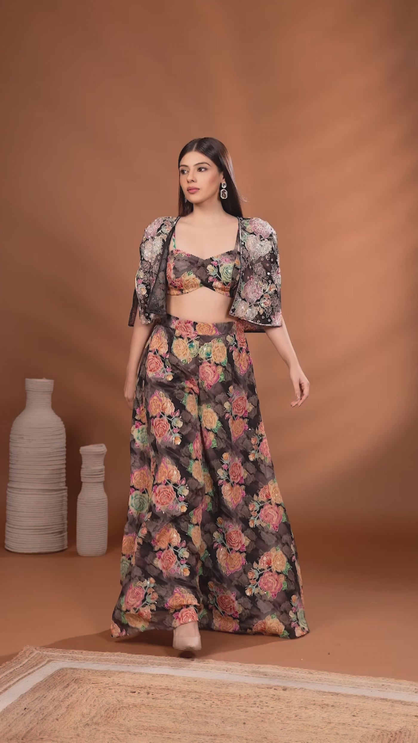Black Gardenia Floral Printed Fusion Set