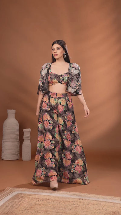 Black Gardenia Floral Printed Fusion Set