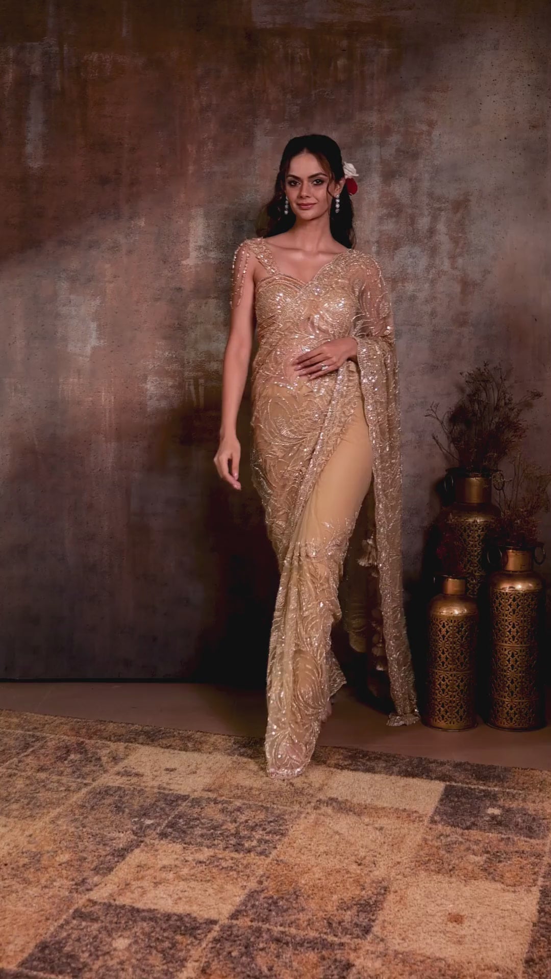 Dune Drama Embellished Crepe Silk Pre-Draped saree