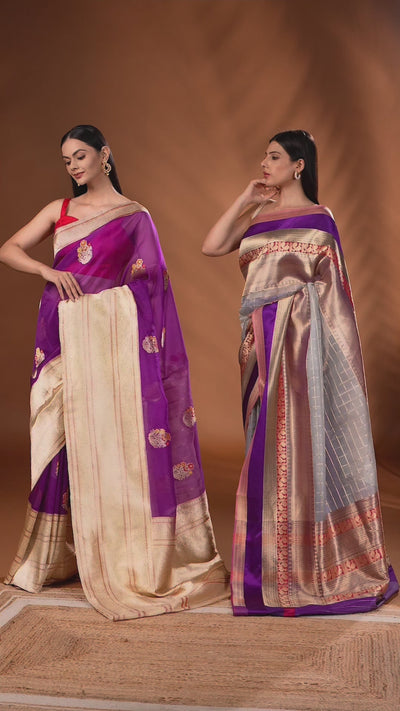 Iris Glaze Pure Silk Saree With Unstitched Blouse Fabric
