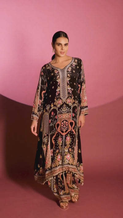 Black With Vibrant Multicolor Festive Kurta Palazzo Set