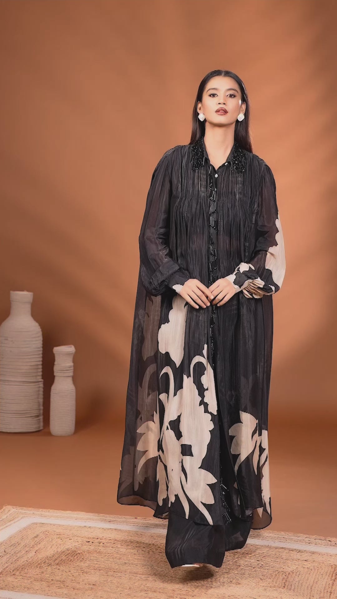Midnight Mirage Printed Long Kurta With Pallazo Suit